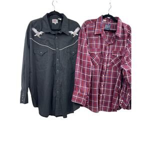 Vintage Western Shirt Lot 2 Ely Diamond XXXL Dee Cee Rangers 4XL Plaid Snap